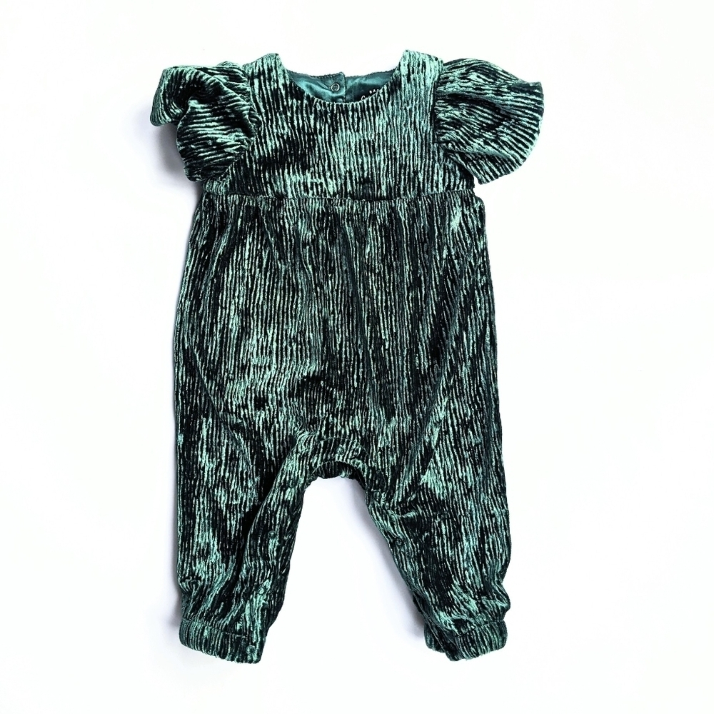 Baby Girl's 3-6M Puffy Short Sleeve Forest Green Velour Holiday Jumper